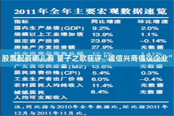 股票配资哪儿有 量子之歌获评“诚信兴商倡议企业”